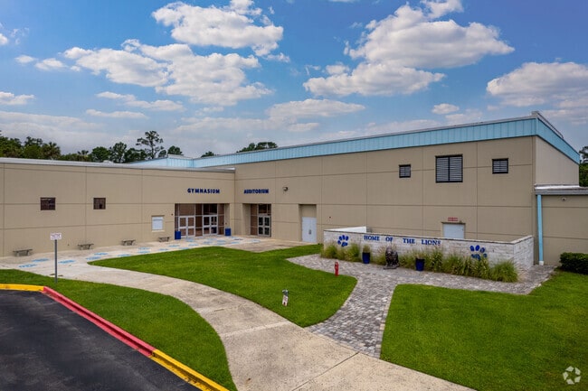 The gymnasium entrance of the Alice B. Landrum Middle School