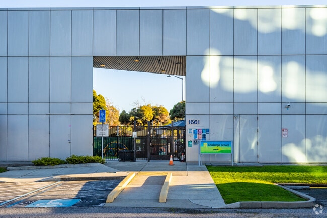 The entrance to the Challenge School welcomes students ready to learn.