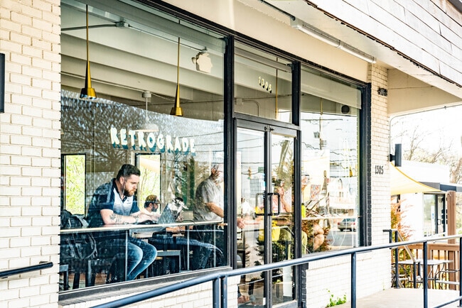 etrograde coffee shop offers cozy seating for Talbot’s Corner’s remote workers.
