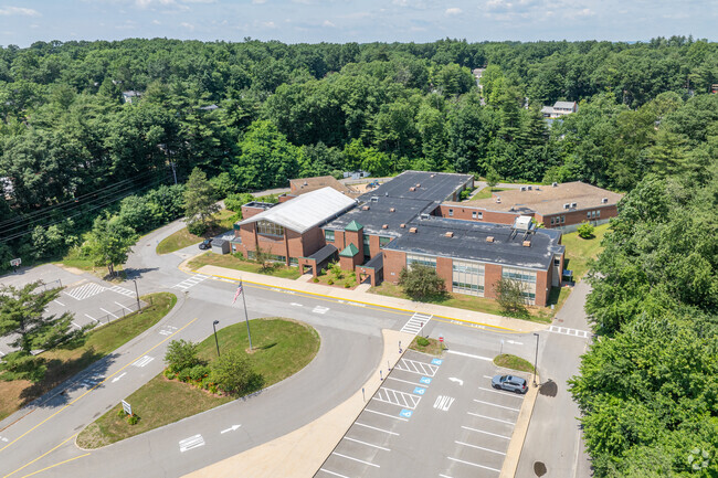 An aerial overview of the New Searles School, a public elementary school, in Nashua, NH.