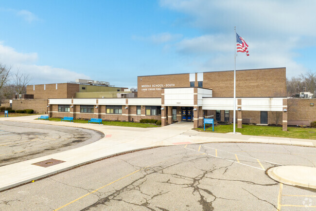 L'Anse Creuse Middle School - South main entrance.