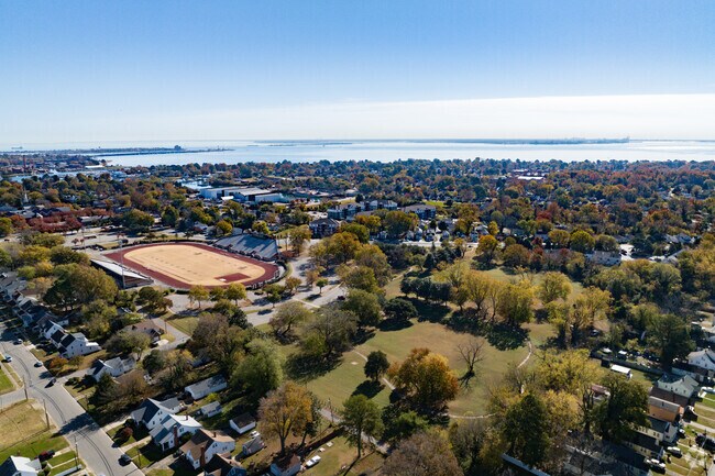 An aerial view of James M. Eason Memorial Park and Darling Stadium in Westhampton.
