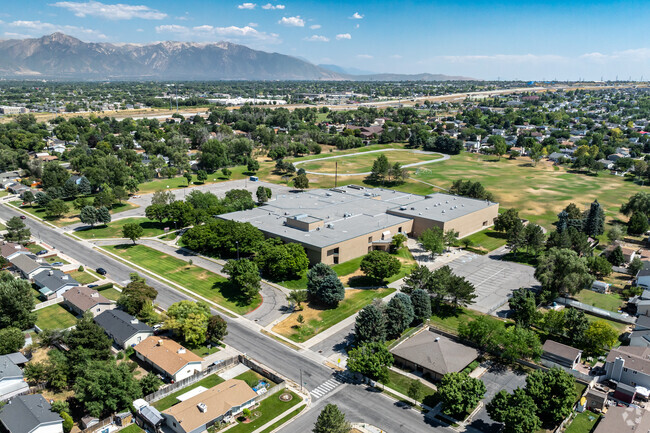 Mature trees and mountain views make for beautiful surroundings at Hunter Junior High School.