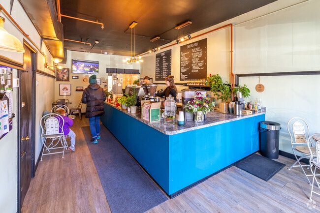 Rise & Shine Coffee House is a local favorite on Wakefield's main street near Woodville.