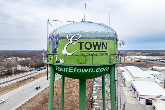 The local water tower showcases the 