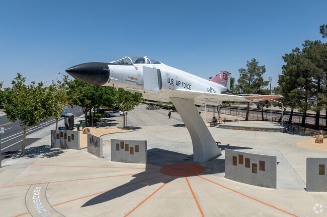 The Aerospace Walk features a fighter plane in Central Lancaster.