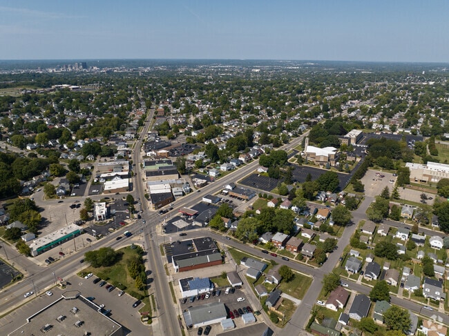 An Aerial view of the intersection in the heart of Belmont's business district.