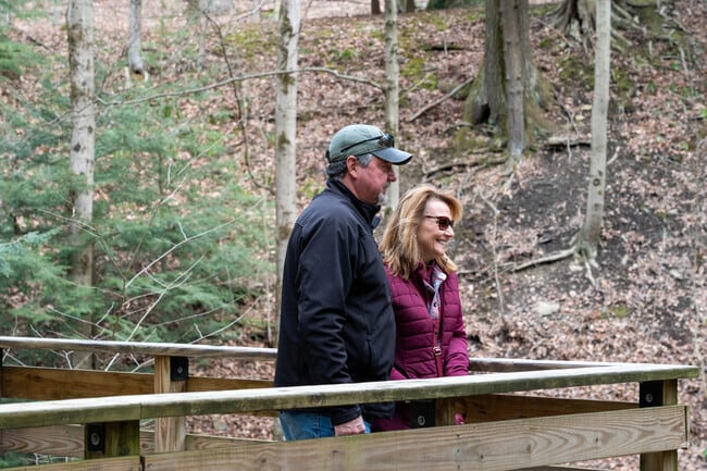 Bridal Veil Falls in Walton Hills offers scenic forest views.
