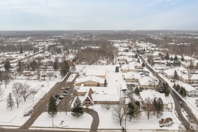 The front of Central Lutheran High School from the air.