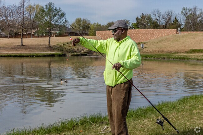 Heartland Park's stocked catch-and-release pond offers Heartland residents a peaceful spot for morning fishing.