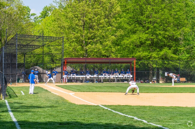 South Ardmore Park features four well-maintained baseball fields surrounded by lush greenery, offering a premier recreational space in Wynnewood.