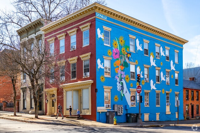 Many of Downtown Frederick's apartment and retail buildings are decorated with massive murals.