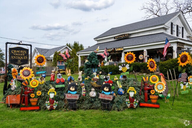 Yard art decorates the lawn at Chagrin Valley Antiques in South Russell.