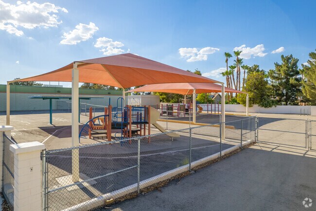 Estes M Mcdoniel Elementary School's playground provides shade for students.
