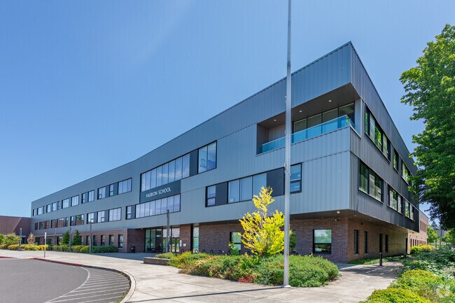 The modern design of Faubion School gives it a unique look.