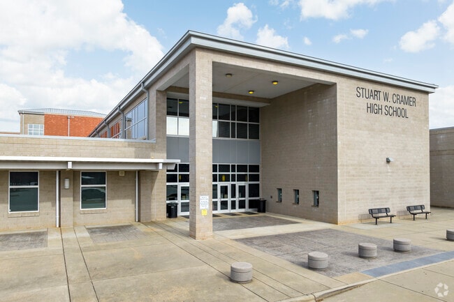 Secondary entrance at Stuart W. Cramer High School.