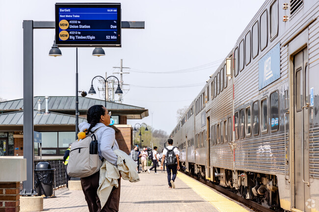 Commuters can take the Metra train to downtown Chicago at the Bartlett station on Railroad Ave.