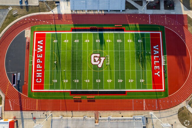 An aerial view of Chippewa Valley High School athletic field