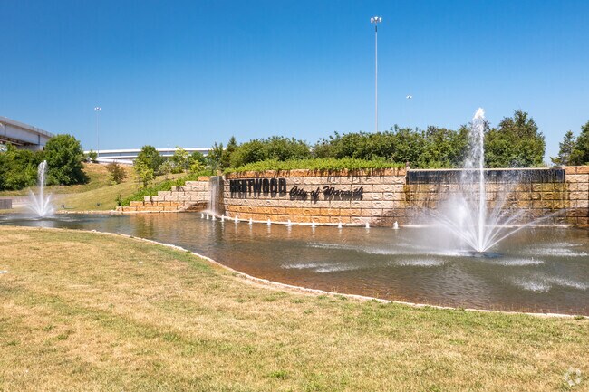 Brentwood welcomes people into it's neighborhood with beautiful fountains and landscaping.