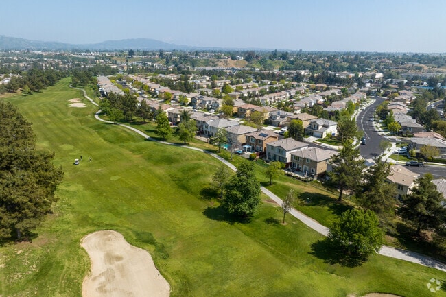Green Neighborhood Golf Range seen from above in Upper Yucaipa-Rolling Hills.