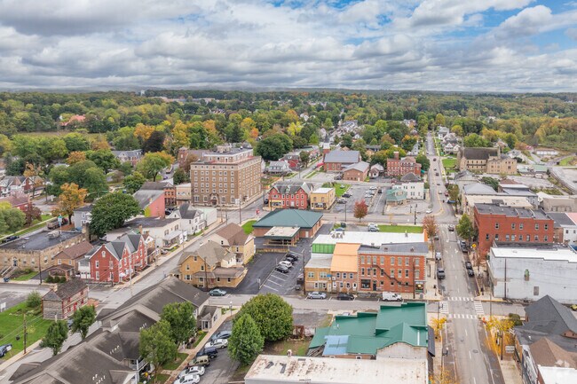 Downtown Philipsburg’s aerial view shows its proximity to Rush Township.