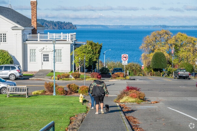 Residents walking downhill on the streets of Steilacoom have a fantastic view of Puget Sound.