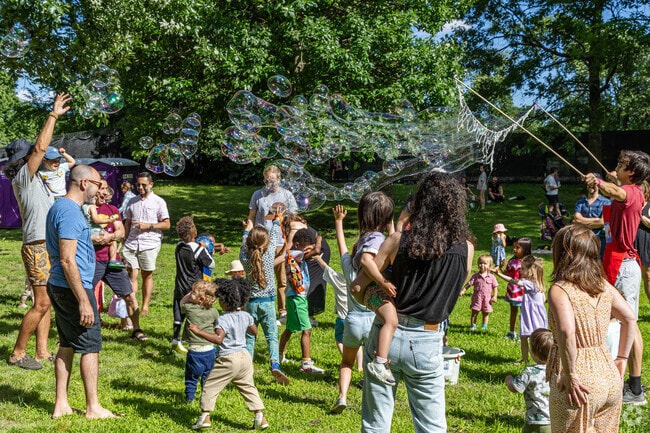 Soap bubbles were happening for the toddlers at the BRIC Celebrate Brooklyn in South Slope.