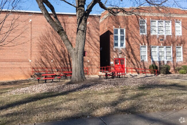 An outdoor dining area for students at China Grove Elementary School.