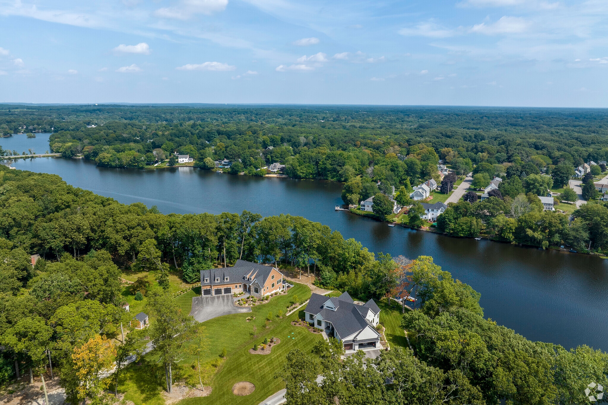 Aerial view of Falls Pond and the surrounding Attleboro Falls neighborhoood.