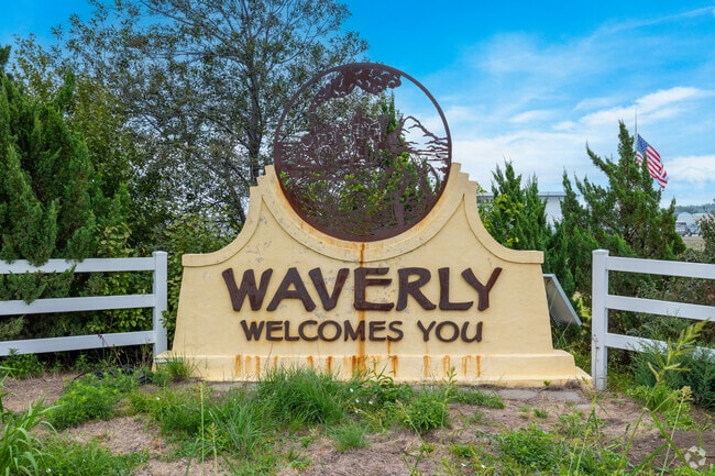 The Welcome sign greets visitors entering Waverly along Highway 6.