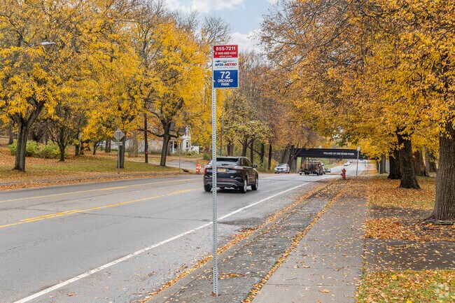 Orchard Park has a bus stop by the public library that connects with Hamburg and Buffalo.