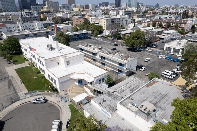 An aerial view of Hobart Boulevard Elementary School in Koreatown.