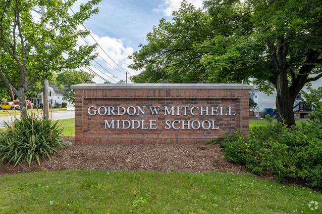A beautiful brick sign welcomes you to Gordon W. Mitchell Middle School in East Bridgewater.