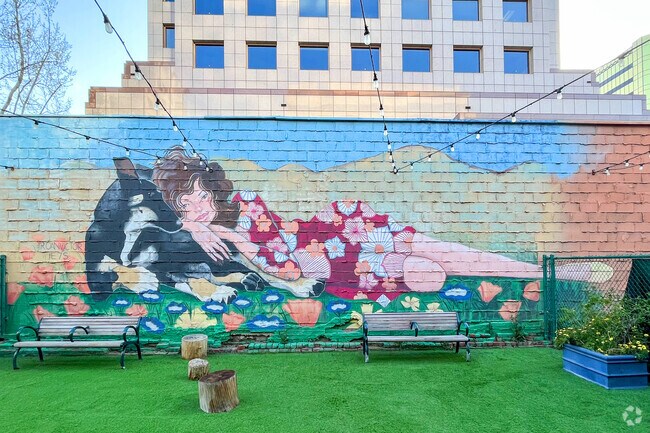 Beautiful murals at Hart's Dog Park in Downtown San Jose neighborhood.