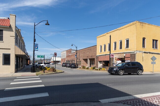 There are some shops in the once bustling downtown area of Boaz, Alabama.