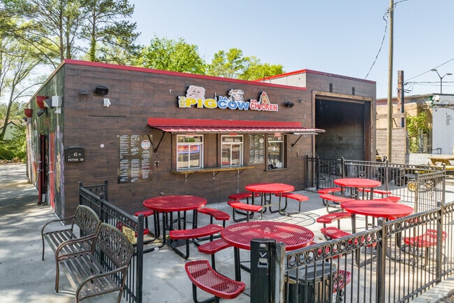 Residents can sit outside and enjoy barbecue from The Pig, Da Cow and Da Chicken.