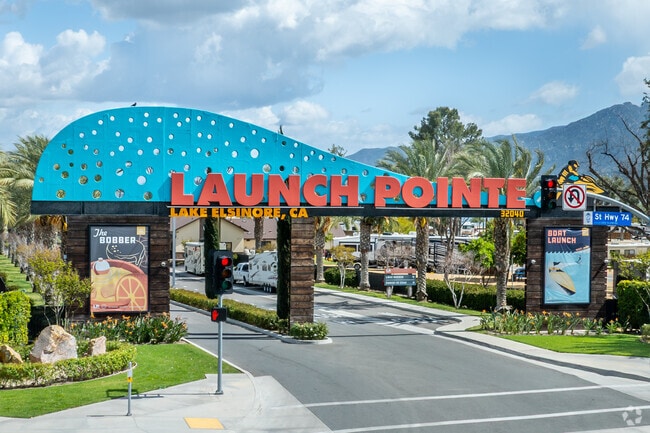 Launch Pointe, located within Lake Elsinore’s Lake View District, is a vibrant recreation destination featuring RV camping, waterfront cabins, a marina, and family-friendly entertainment year-round.