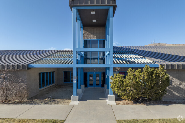 The front entrance doors at Lois Allen Elementary School.