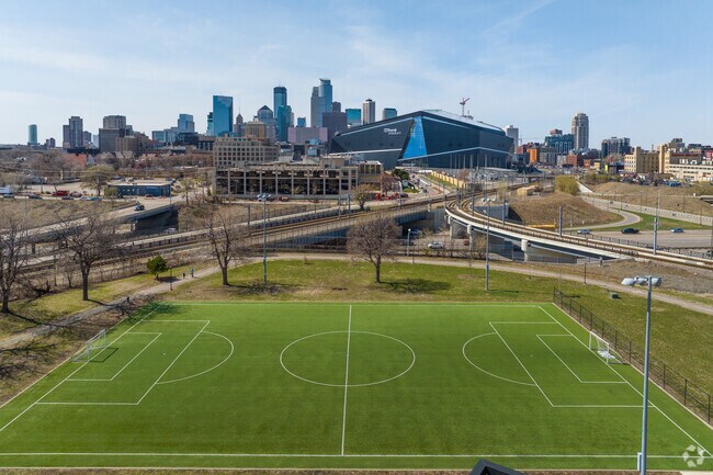 Currie Park has a great view of the Minneapolis skyline from the activity Field.