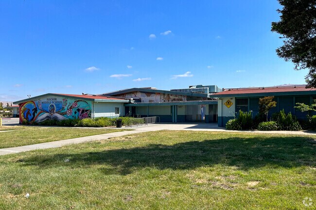 Clyde L. Fischer Middle has fun murals to welcome students.