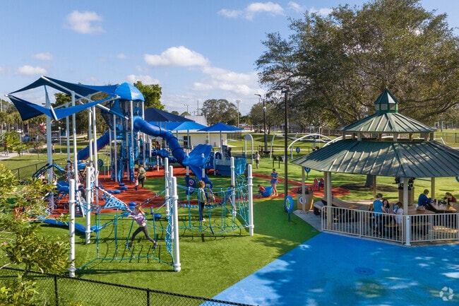 The playground in Flieshmann Park is always busy with families.