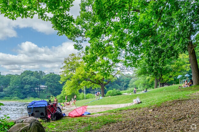 Woods Park near Oakwood offers a sandy beach for hot summer days.