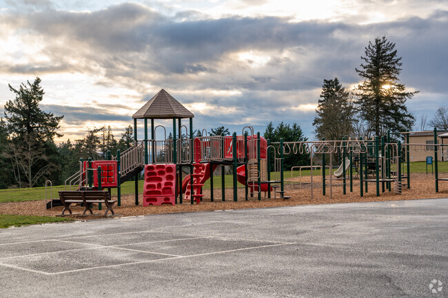 Play structure featuring slides and swings in the back of Prune Hill Elementary School.