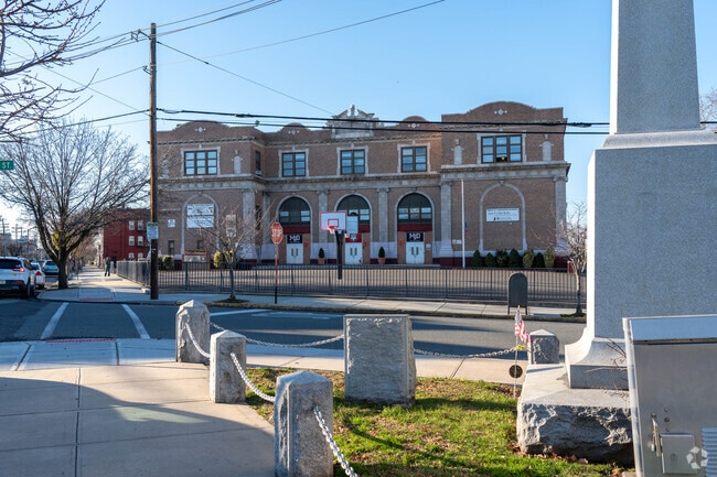 Mary J Donohoe Elementary is located right next to a small island sporting a cool monument.