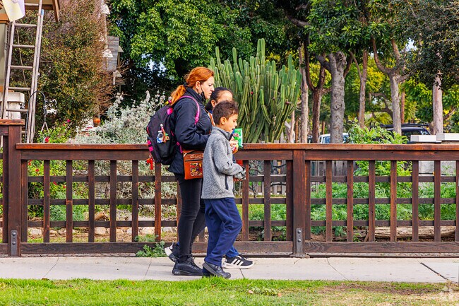 Small well tended front yards are typical of the Hellman neighborhood.