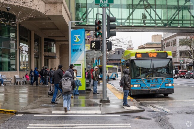 The Spokane bus plaza provides alternative transportation for locals.