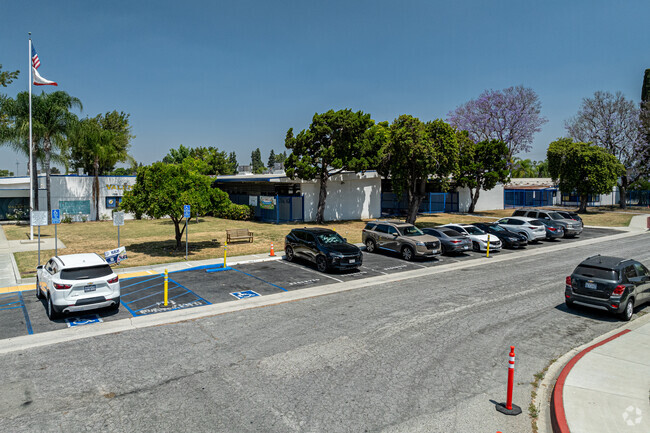 The faculty and visitor parking lot at Valencia Academy of the Arts in Pico Rivera.