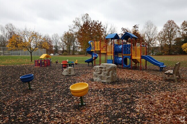 Greasel Park in Canfield, Ohio features pickleball courts and a playground.
