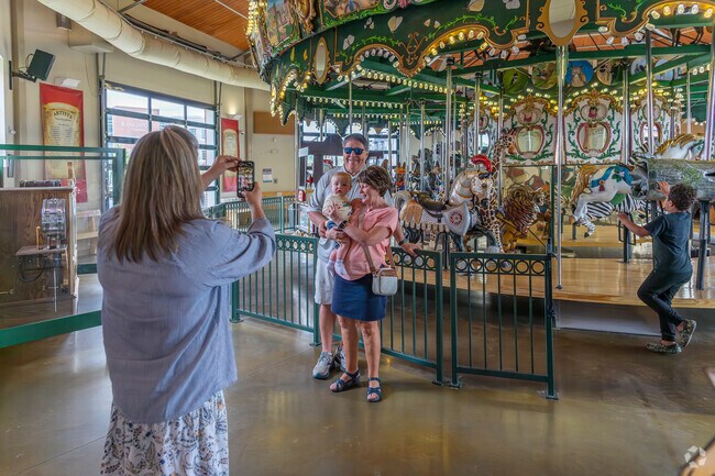 The carousel at the KIngsport Carousel & Park features 32 hand-carved wooden animals that were made by 300 local volunteers.