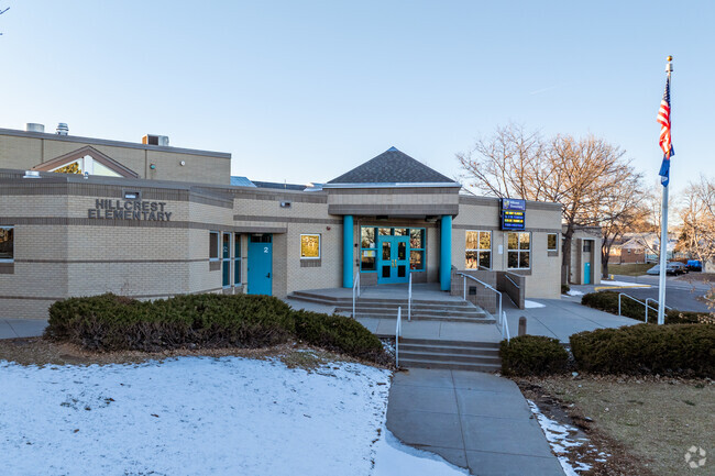 The entrance at Hillcrest Elementary School in Northglenn, Colorado.
